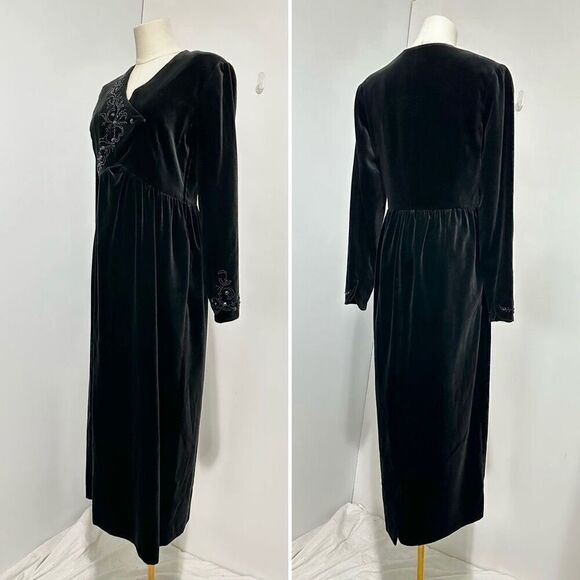 Vintage Laura Ashley Velvet Babydoll Midi Dress Sz 8 Whimsy Goth Witchy Modest - Picture 8 of 8